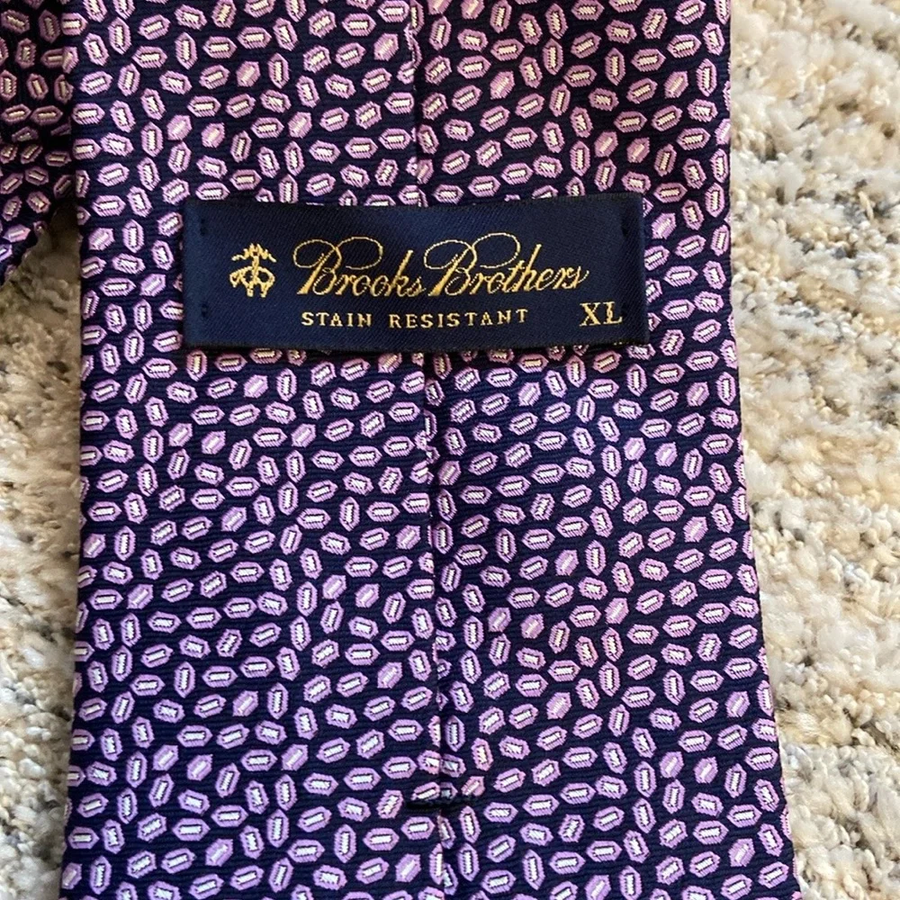 Brooks Brothers Navy, Purple‎ and White Stain Resistant Tie- XL